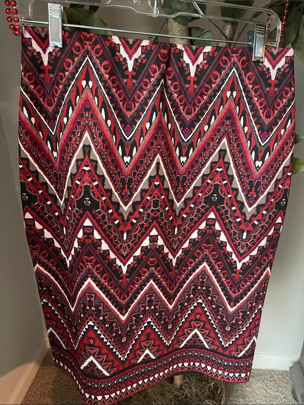 Dress Barn Red and Black Chevron Pull-on Pencil Skirt